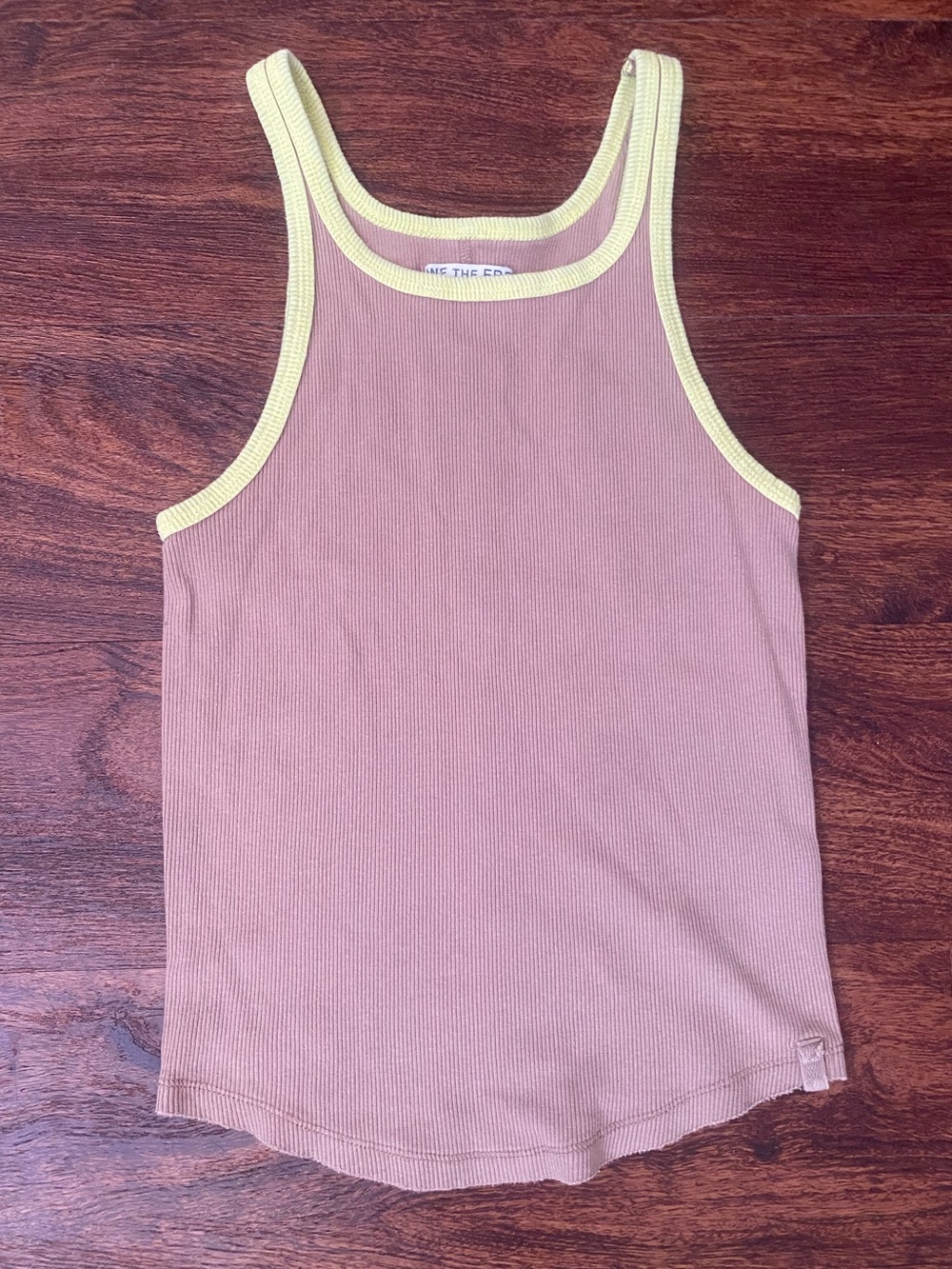 We The Free - Retro Tan Ribbed Tank with Yellow Trim